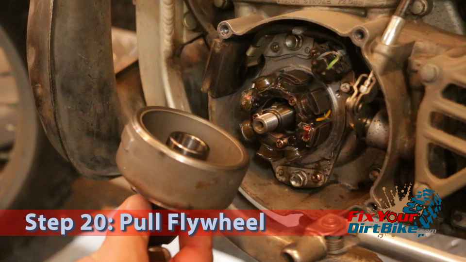 Step 20: Pull the flywheel.  The flywheel is magnetized so give it a good pull to remove it.