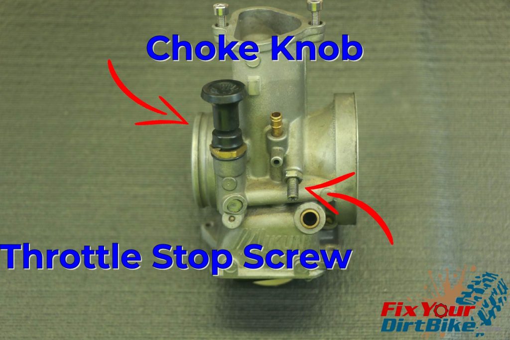 Mikuni TMX Carburetor - Shock Knob And Throttle Stop Screw Locations-50
